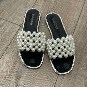 Bebe Black Flats with Pearls
